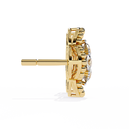 18k Solid Yellow Gold Round Cut Lab Grown & Natural Diamond Vintage Minimalist Screw Back Cluster Stud Earring