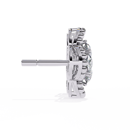 18k Solid Yellow Gold Round Cut Lab Grown & Natural Diamond Vintage Minimalist Screw Back Cluster Stud Earring