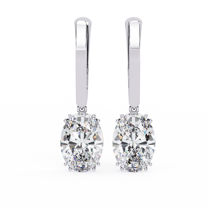 1.62Ct Oval Cut Lab Grown Diamond Delicate Fish Lock Bali Dainty 14k Solid White Gold Hoop Earring For Her
