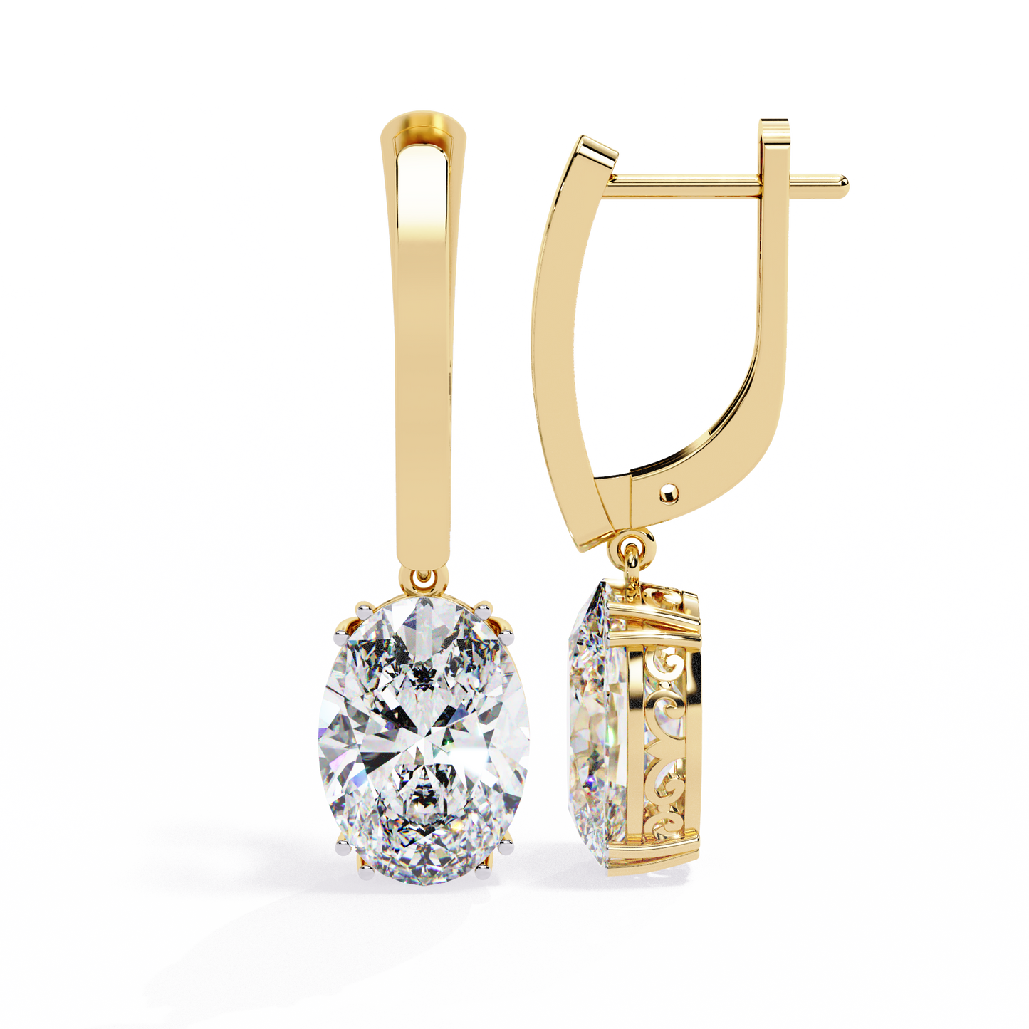 1.62Ct Oval Cut Lab Grown Diamond Delicate Fish Lock Bali Dainty 14k Solid White Gold Hoop Earring For Her