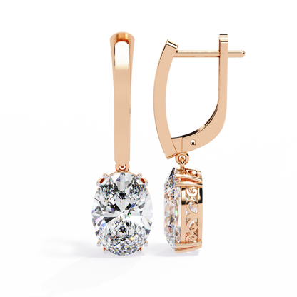 1.62Ct Oval Cut Lab Grown Diamond Delicate Fish Lock Bali Dainty 14k Solid White Gold Hoop Earring For Her