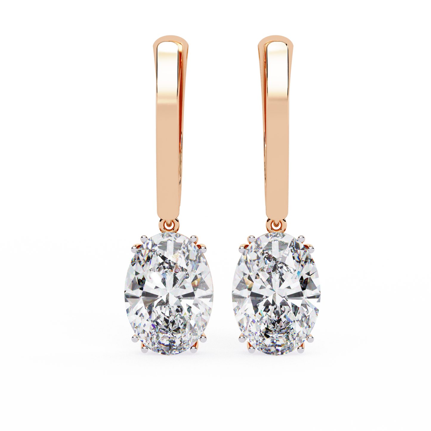 1.62Ct Oval Cut Lab Grown Diamond Delicate Fish Lock Bali Dainty 14k Solid White Gold Hoop Earring For Her