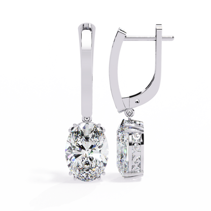1.62Ct Oval Cut Lab Grown Diamond Delicate Fish Lock Bali Dainty 14k Solid White Gold Hoop Earring For Her