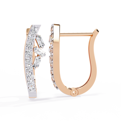 Baguette And Round Cut Diamond Sparkling Art Deco Dainty Cluster Statement Party Wear Hoop Earring Gift For Her