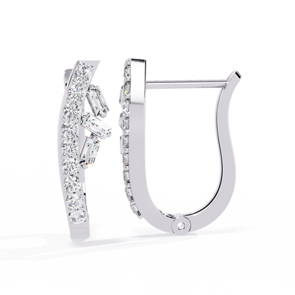 Baguette And Round Cut Diamond Sparkling Art Deco Dainty Cluster Statement Party Wear Hoop Earring Gift For Her