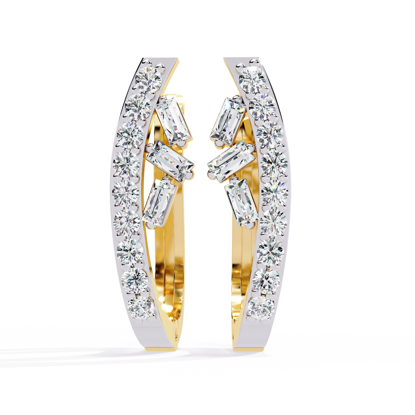 Baguette And Round Cut Diamond Sparkling Art Deco Dainty Cluster Statement Party Wear Hoop Earring Gift For Her