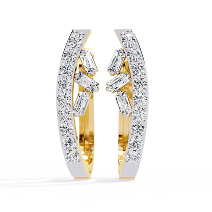 Baguette And Round Cut Diamond Sparkling Art Deco Dainty Cluster Statement Party Wear Hoop Earring Gift For Her