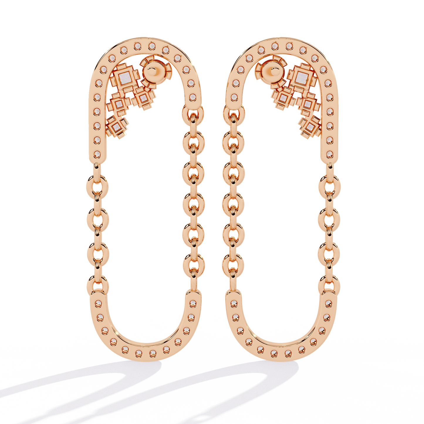 Round And Princess Cut Diamond Antique Floral Chain Dainty Prong Set Timeless Unique Earring Eco Friendly Gift