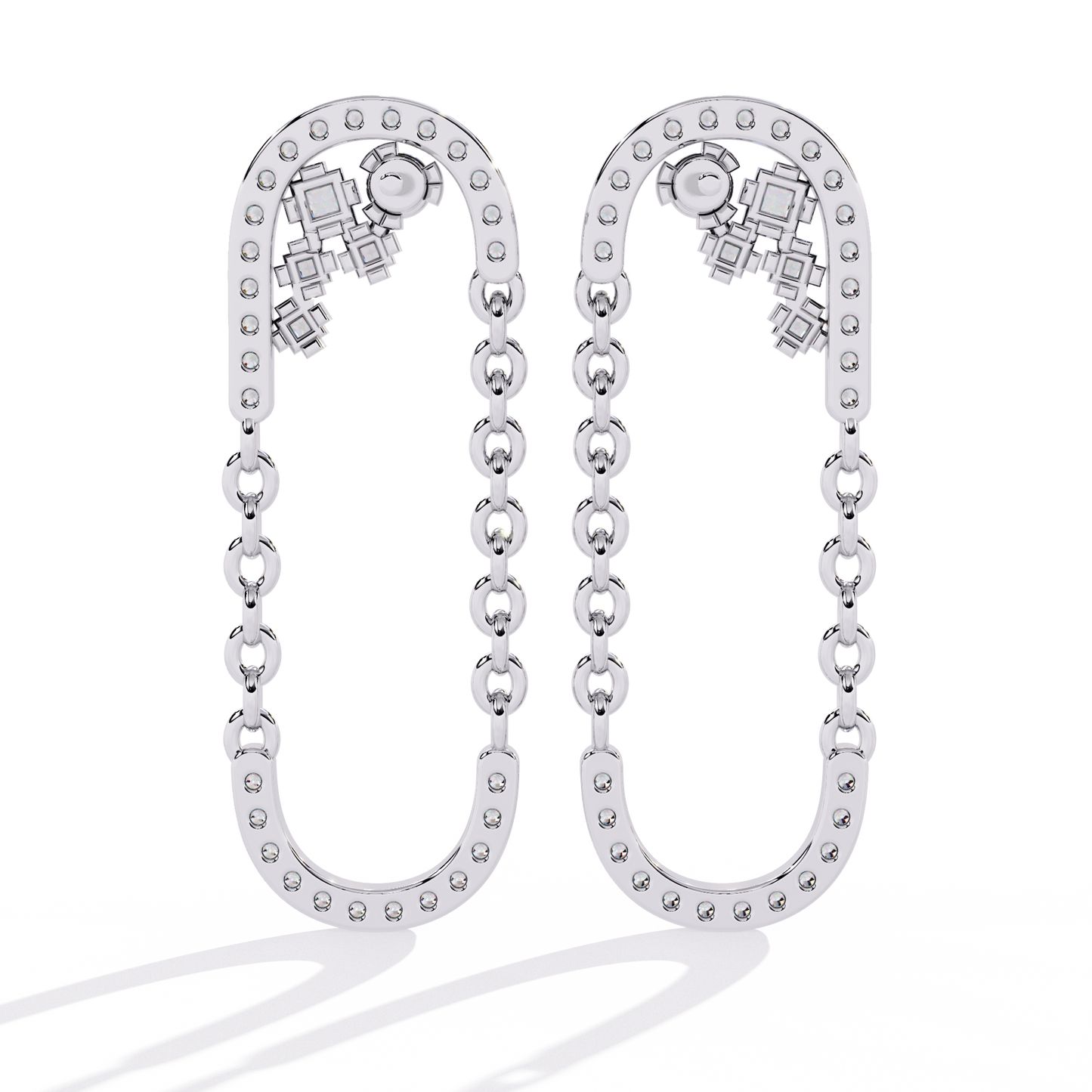 Round And Princess Cut Diamond Antique Floral Chain Dainty Prong Set Timeless Unique Earring Eco Friendly Gift