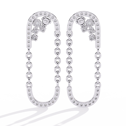 Round And Princess Cut Diamond Antique Floral Chain Dainty Prong Set Timeless Unique Earring Eco Friendly Gift