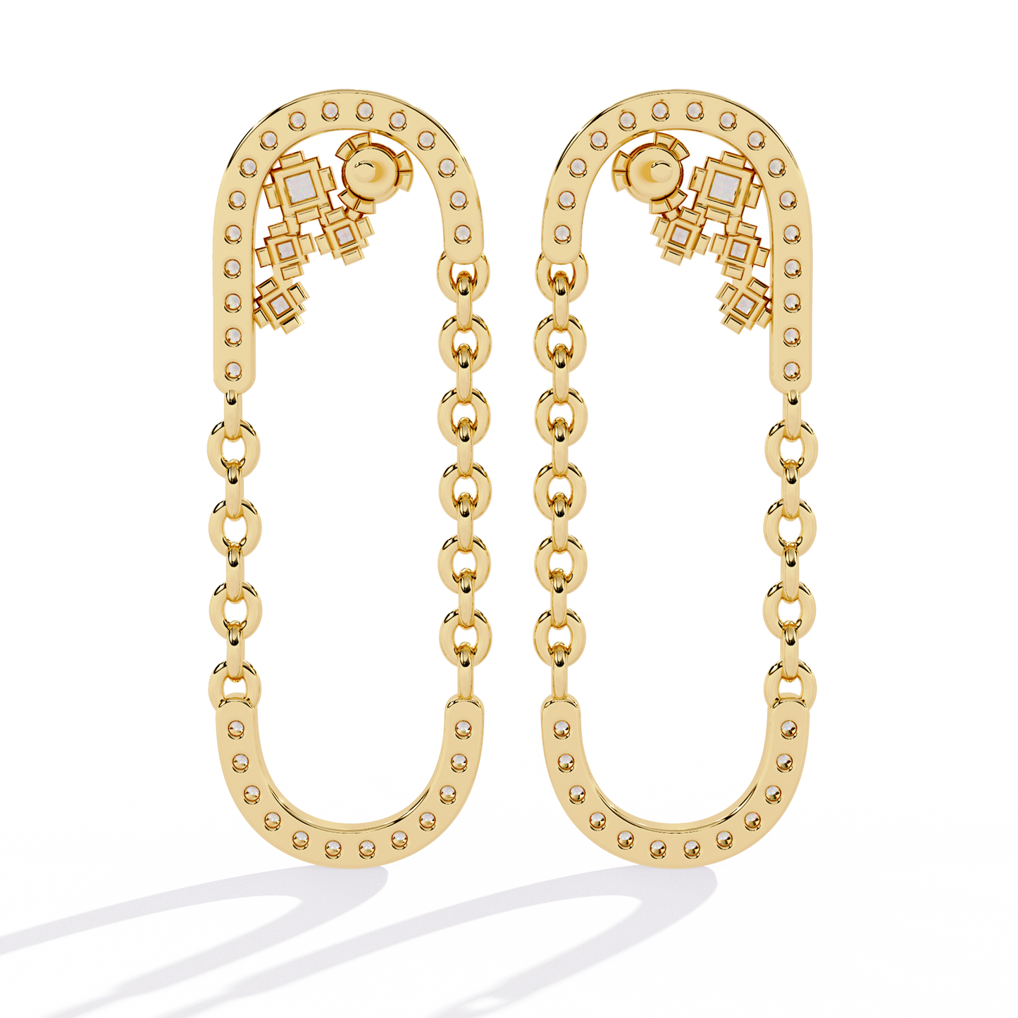 Round And Princess Cut Diamond Antique Floral Chain Dainty Prong Set Timeless Unique Earring Eco Friendly Gift