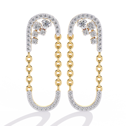 Round And Princess Cut Diamond Antique Floral Chain Dainty Prong Set Timeless Unique Earring Eco Friendly Gift