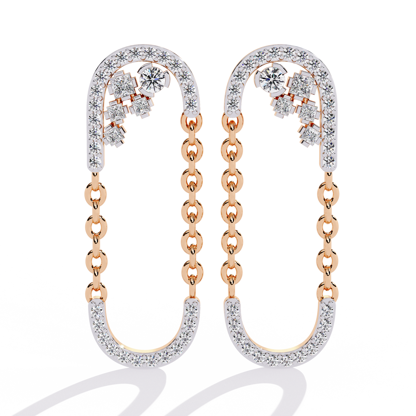 Round And Princess Cut Diamond Antique Floral Chain Dainty Prong Set Timeless Unique Earring Eco Friendly Gift