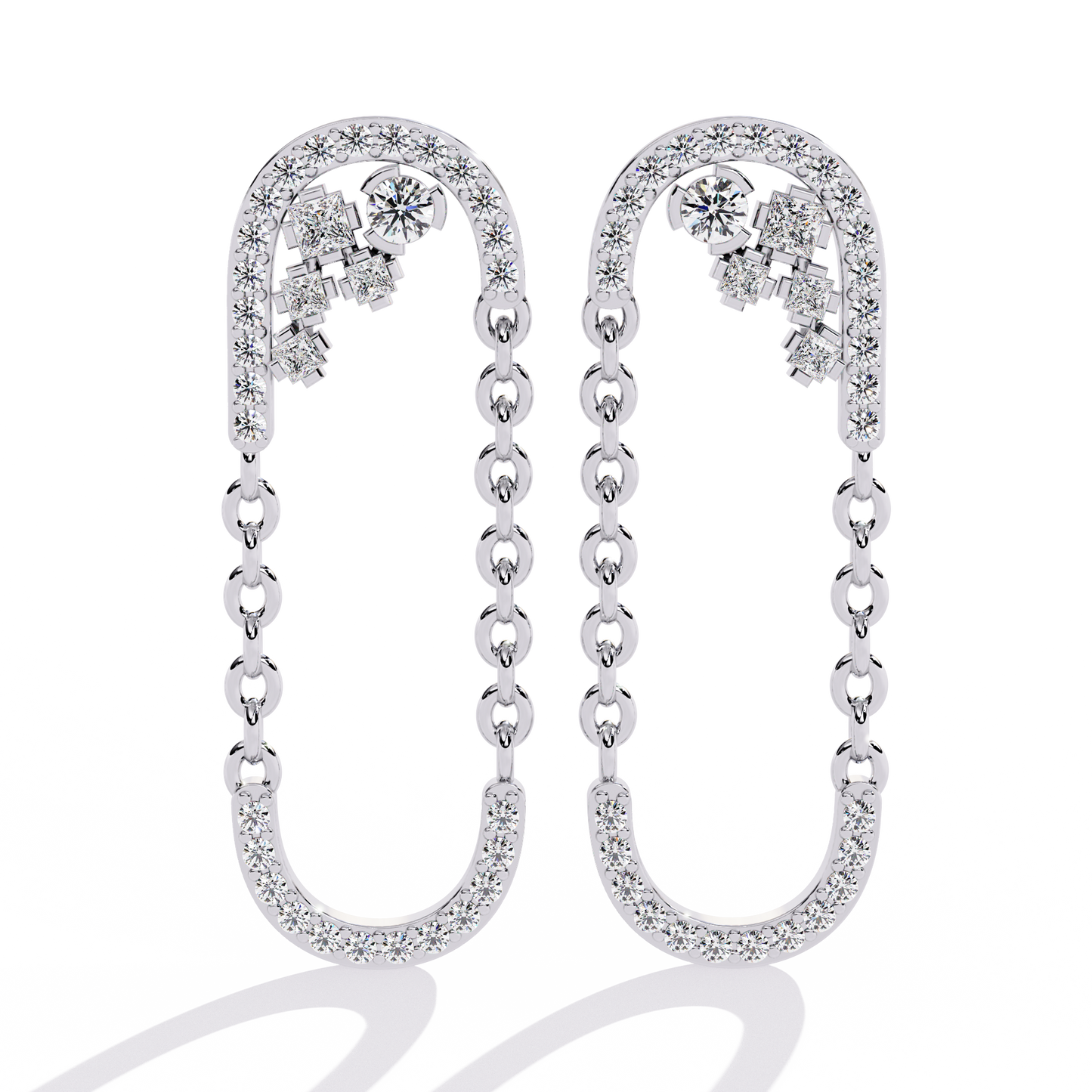 Round And Princess Cut Diamond Antique Floral Chain Dainty Prong Set Timeless Unique Earring Eco Friendly Gift