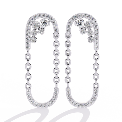 Round And Princess Cut Diamond Antique Floral Chain Dainty Prong Set Timeless Unique Earring Eco Friendly Gift