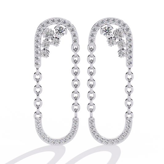 Round And Princess Cut Diamond Antique Floral Chain Dainty Prong Set Timeless Unique Earring Eco Friendly Gift