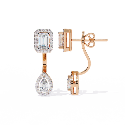2.12ct Emerald, Pear And Round Cut High Quality Diamond Dainty Halo Style Minimalist Classic Wedding Wear Earring
