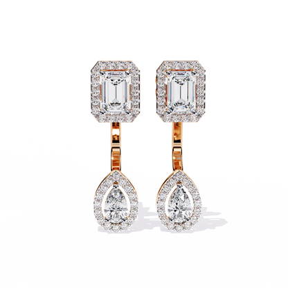 2.12ct Emerald, Pear And Round Cut High Quality Diamond Dainty Halo Style Minimalist Classic Wedding Wear Earring