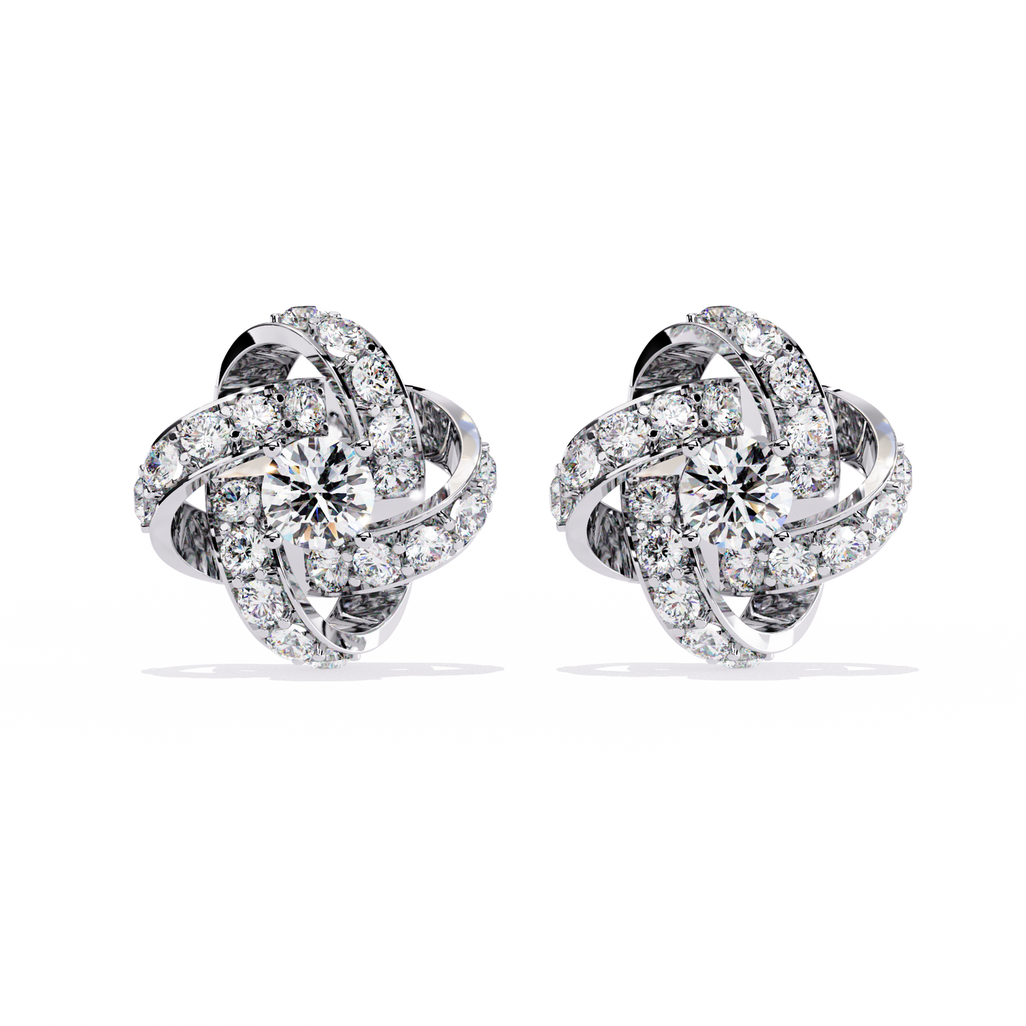 14k Solid Gold Round Cut Lab Grown Diamond Twisted Sparkling Cluster Stud Earrings For Her