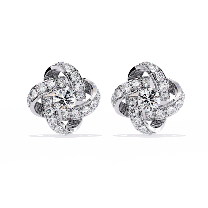14k Solid Gold Round Cut Lab Grown Diamond Twisted Sparkling Cluster Stud Earrings For Her