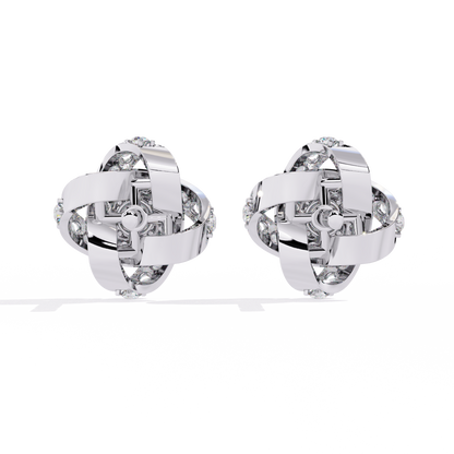 14k Solid Gold Round Cut Lab Grown Diamond Twisted Sparkling Cluster Stud Earrings For Her