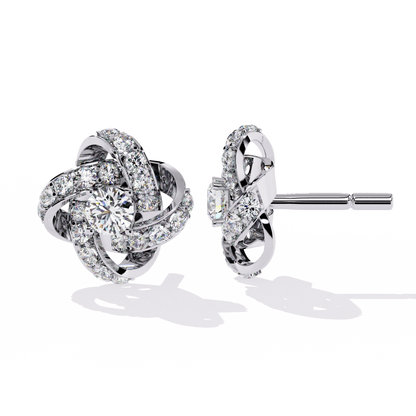 14k Solid Gold Round Cut Lab Grown Diamond Twisted Sparkling Cluster Stud Earrings For Her