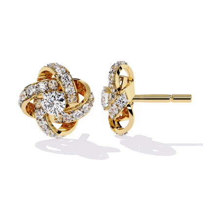 14k Solid Gold Round Cut Lab Grown Diamond Twisted Sparkling Cluster Stud Earrings For Her