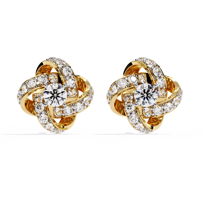 14k Solid Gold Round Cut Lab Grown Diamond Twisted Sparkling Cluster Stud Earrings For Her