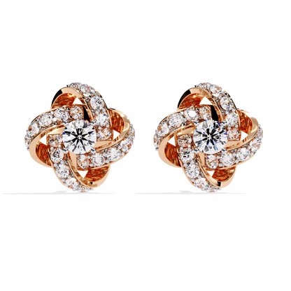 14k Solid Gold Round Cut Lab Grown Diamond Twisted Sparkling Cluster Stud Earrings For Her