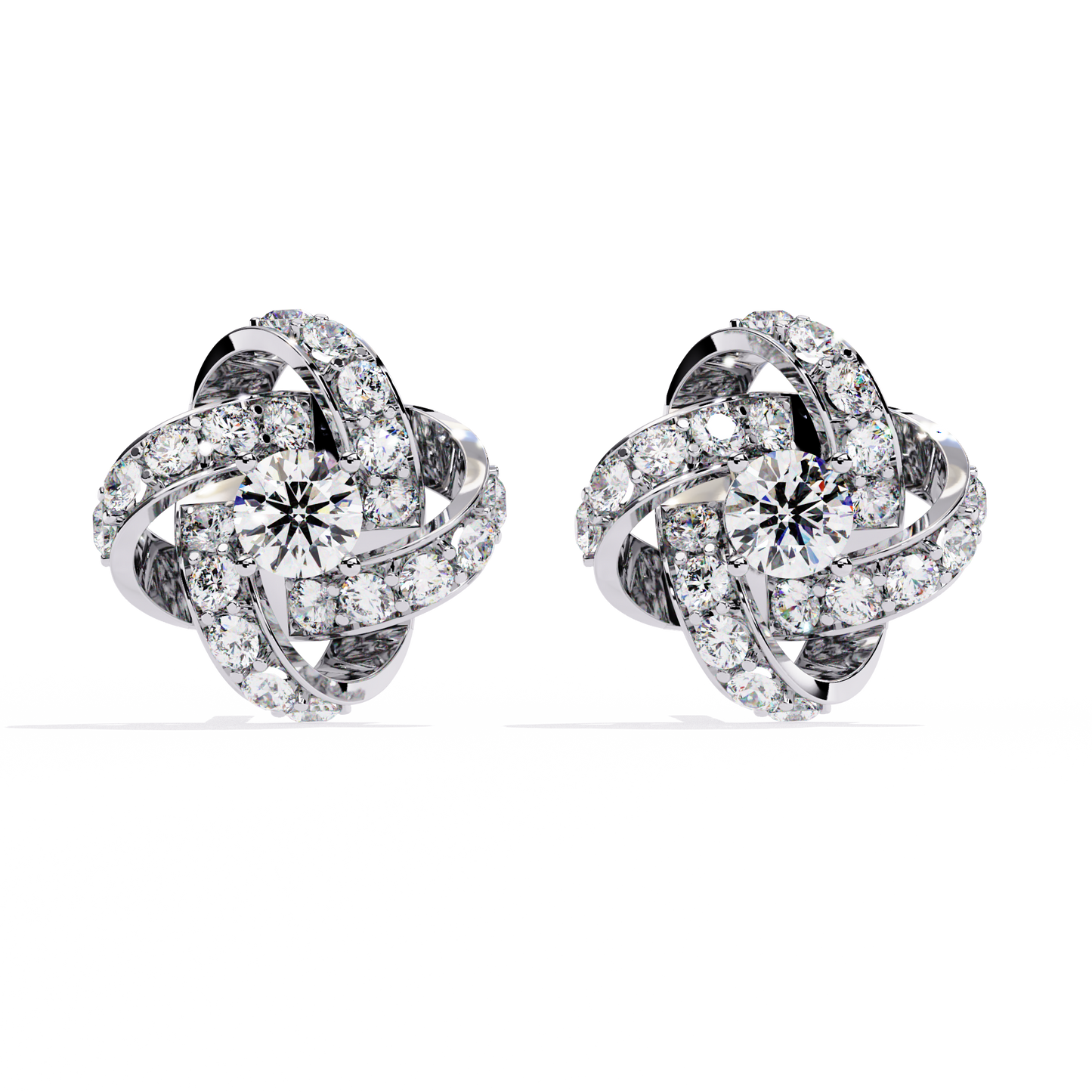 14k Solid Gold Round Cut Lab Grown Diamond Twisted Sparkling Cluster Stud Earrings For Her