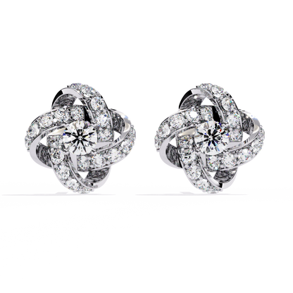 14k Solid Gold Round Cut Lab Grown Diamond Twisted Sparkling Cluster Stud Earrings For Her