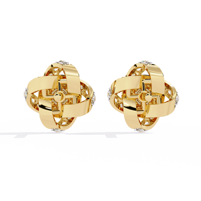 14k Solid Gold Round Cut Lab Grown Diamond Twisted Sparkling Cluster Stud Earrings For Her