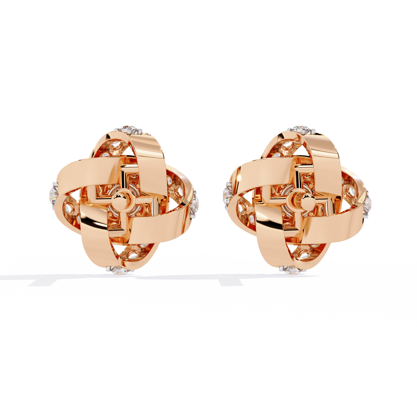 14k Solid Gold Round Cut Lab Grown Diamond Twisted Sparkling Cluster Stud Earrings For Her