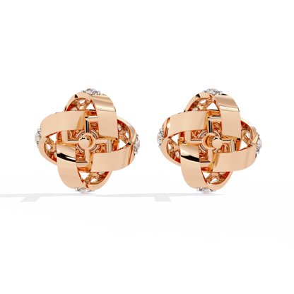 14k Solid Gold Round Cut Lab Grown Diamond Twisted Sparkling Cluster Stud Earrings For Her