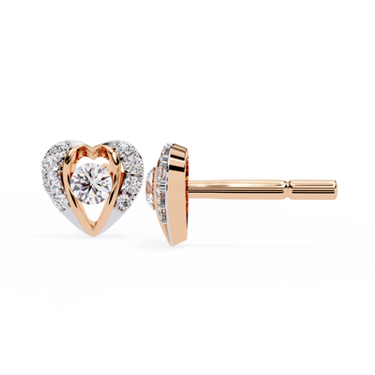 Heart Shape Round Cut Top Grade Diamond Vintage Delicate Antique Handmade Screw Back Stud Earring For Women's