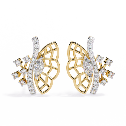 Round Cut Lab Grown & Natural Diamond Butterfly Shape Delicate Cluster Handmade Statement Stud Earring