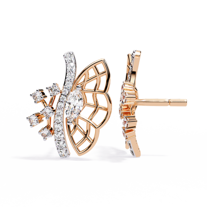 Round Cut Lab Grown & Natural Diamond Butterfly Shape Delicate Cluster Handmade Statement Stud Earring