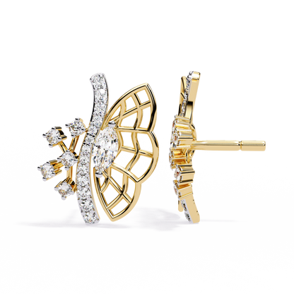Round Cut Lab Grown & Natural Diamond Butterfly Shape Delicate Cluster Handmade Statement Stud Earring