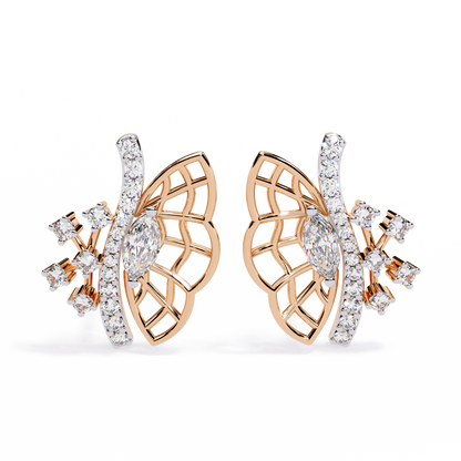 Round Cut Lab Grown & Natural Diamond Butterfly Shape Delicate Cluster Handmade Statement Stud Earring