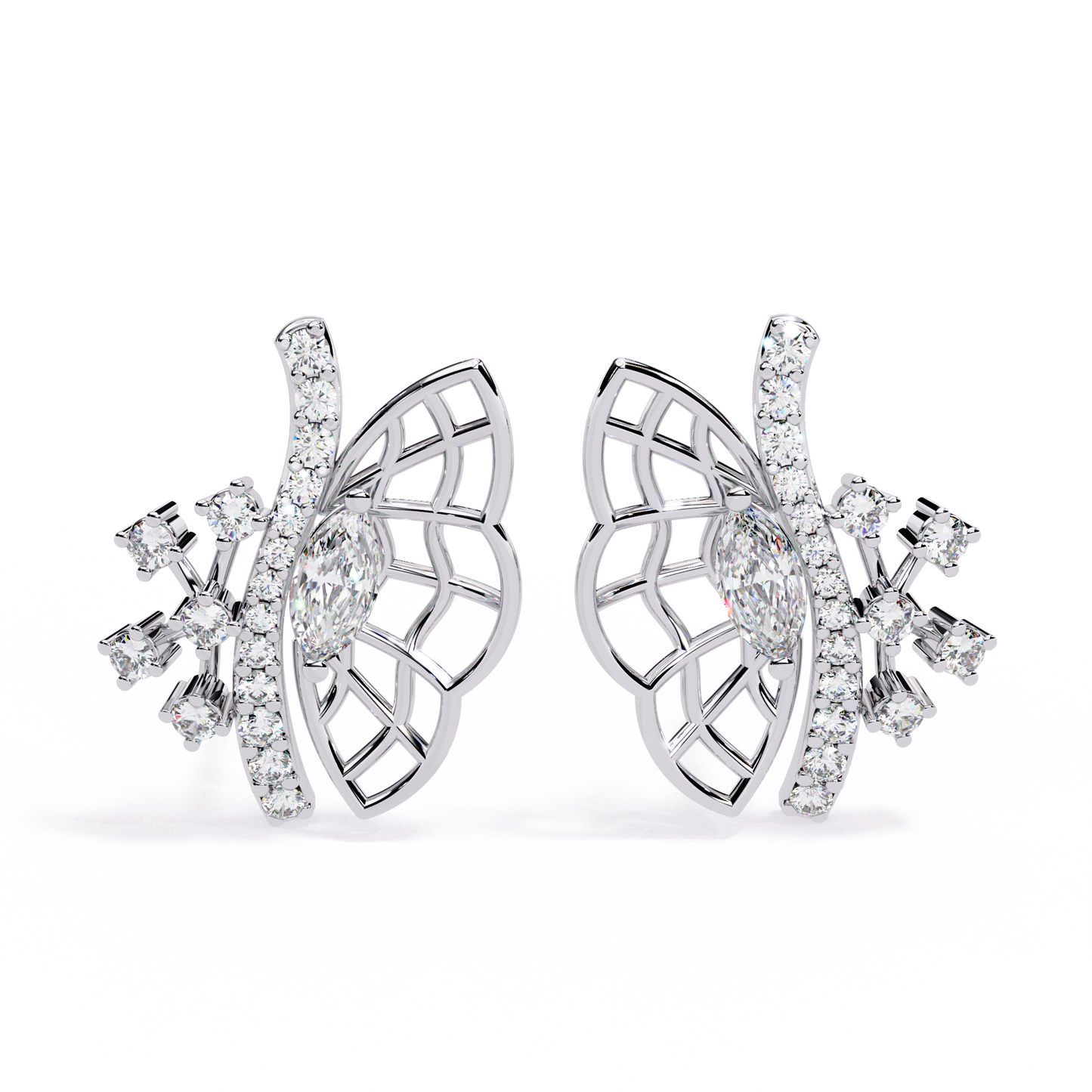 Round Cut Lab Grown & Natural Diamond Butterfly Shape Delicate Cluster Handmade Statement Stud Earring