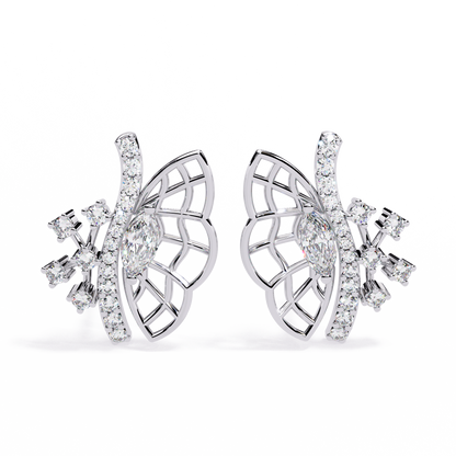 Round Cut Lab Grown & Natural Diamond Butterfly Shape Delicate Cluster Handmade Statement Stud Earring