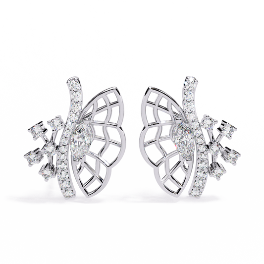 Round Cut Lab Grown & Natural Diamond Butterfly Shape Delicate Cluster Handmade Statement Stud Earring