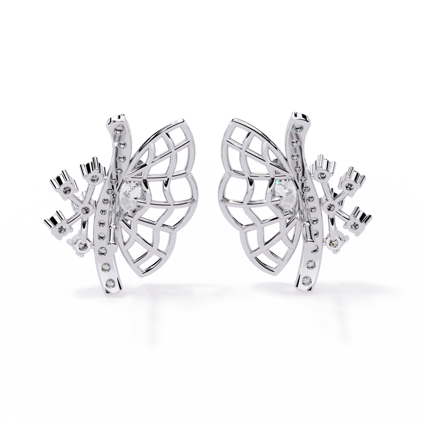 Round Cut Lab Grown & Natural Diamond Butterfly Shape Delicate Cluster Handmade Statement Stud Earring