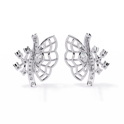 Round Cut Lab Grown & Natural Diamond Butterfly Shape Delicate Cluster Handmade Statement Stud Earring