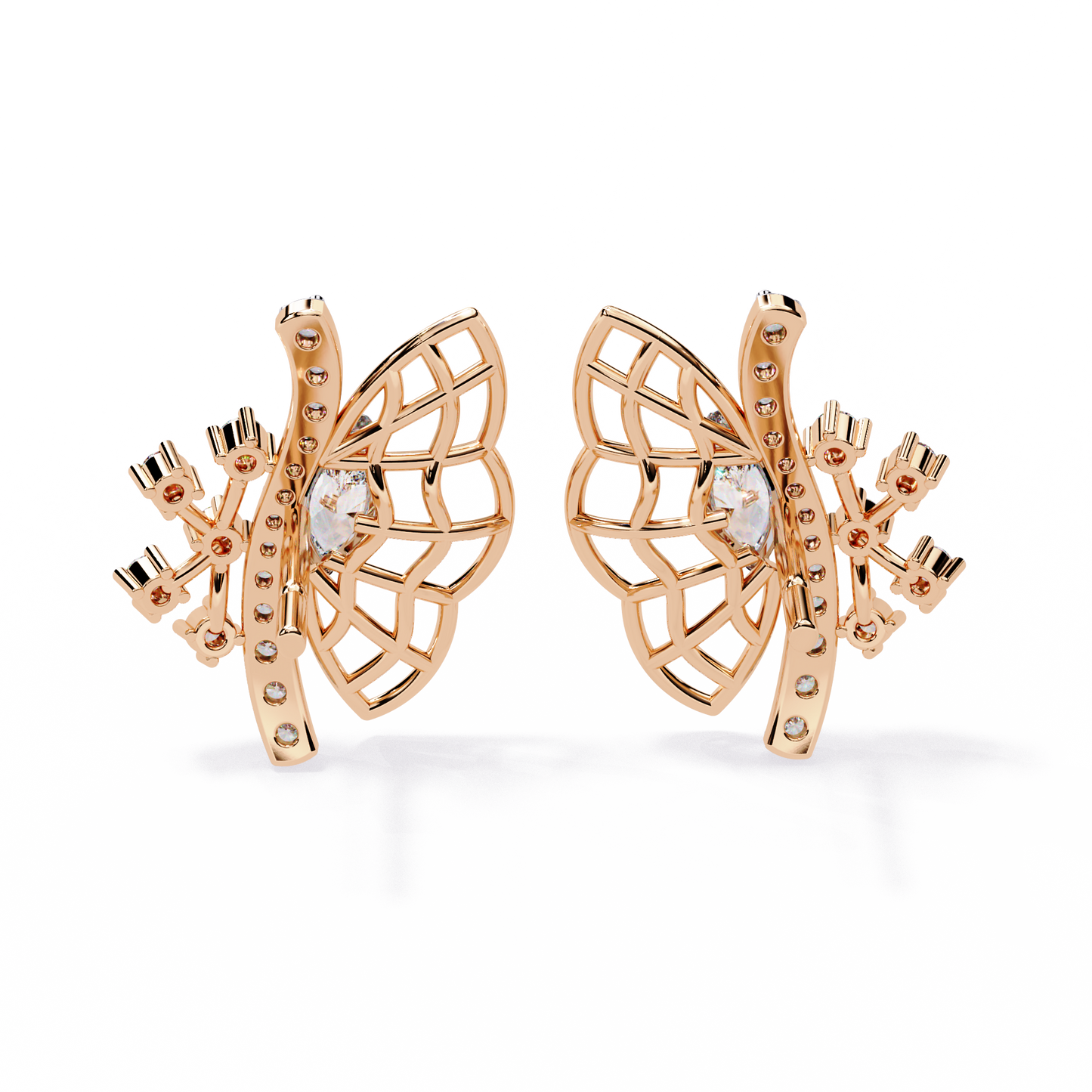 Round Cut Lab Grown & Natural Diamond Butterfly Shape Delicate Cluster Handmade Statement Stud Earring