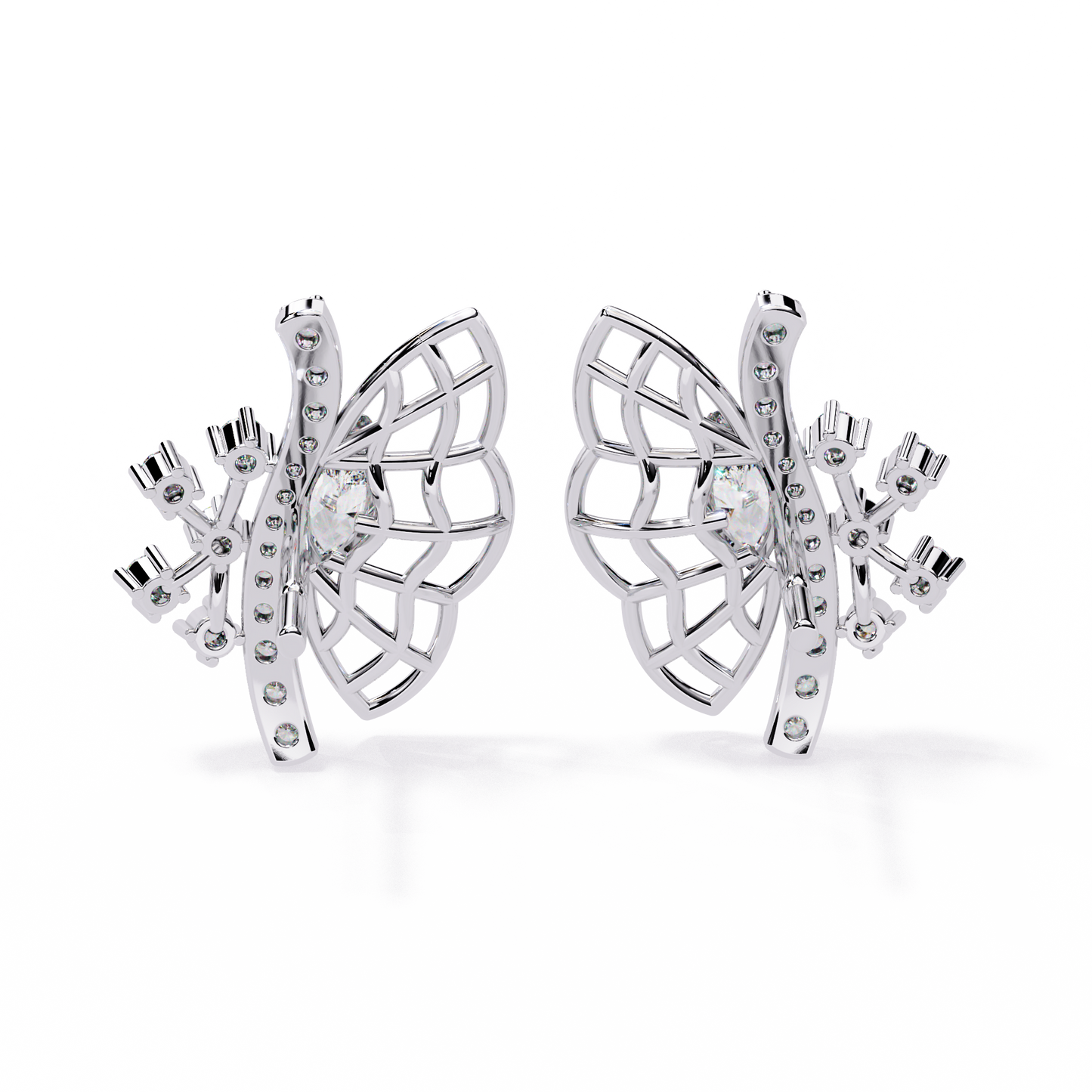 Round Cut Lab Grown & Natural Diamond Butterfly Shape Delicate Cluster Handmade Statement Stud Earring