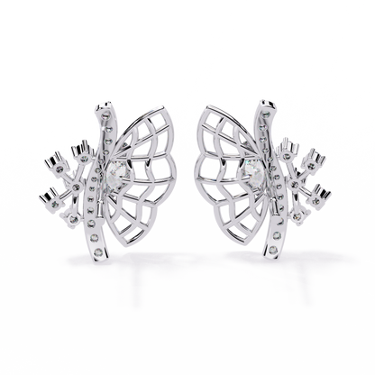 Round Cut Lab Grown & Natural Diamond Butterfly Shape Delicate Cluster Handmade Statement Stud Earring