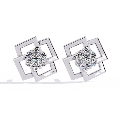 Round Cut Lab Grown Diamond Flower Shape 14K Solid Yellow Gold  Antique Dainty Stud Earring For Eco Friendly Gift