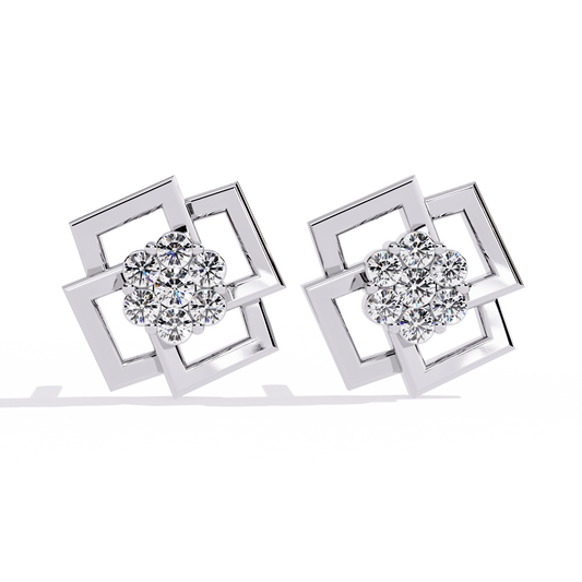 Round Cut Lab Grown Diamond Flower Shape 14K Solid Yellow Gold  Antique Dainty Stud Earring For Eco Friendly Gift