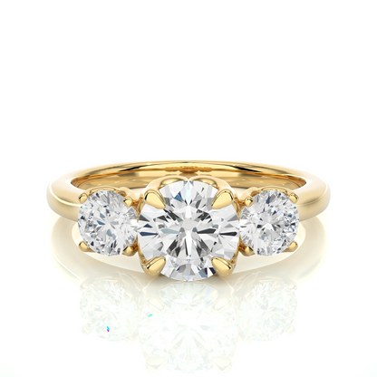 Eco Friendly Round Lab Diamond  Five Stone Ring 14K Solid Yellow Gold Ready To Ship